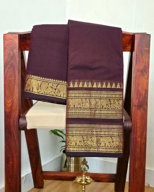 ROOPINI - Coffee Brown 100-Count Pure Handloom Kanchi Cotton Saree | ATIROOP