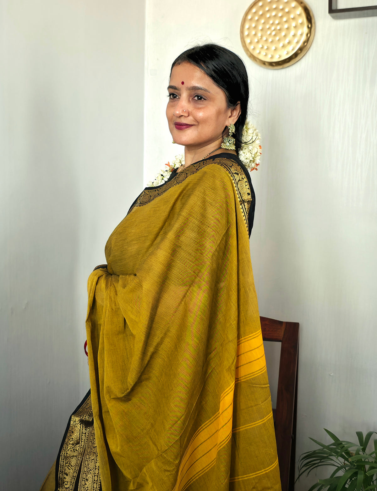 SWARNA - Mustard Yellow 100-Count Pure Handloom Kanchi Cotton Saree | ATIROOP