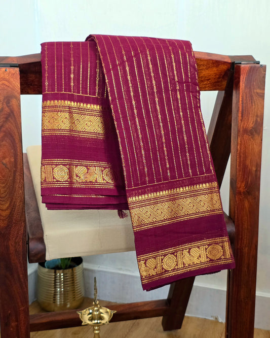 AMBA - Maroon Vaira Oosi 120-Count Pure Handloom Kanchi Cotton Saree | ATIROOP