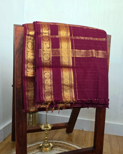 AMBA - Maroon Vaira Oosi 120-Count Pure Handloom Kanchi Cotton Saree | ATIROOP