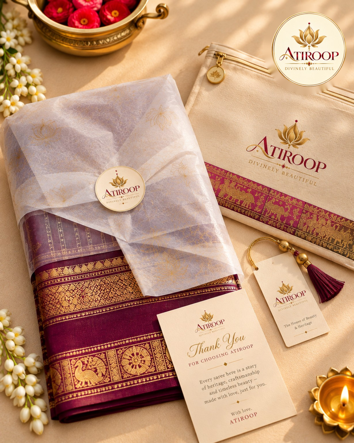 AMBA - Maroon Vaira Oosi 120-Count Pure Handloom Kanchi Cotton Saree | ATIROOP