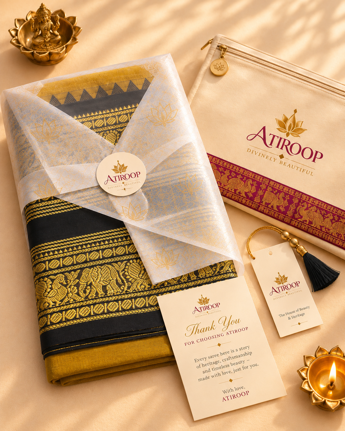SWARNA - Mustard Yellow 100-Count Pure Handloom Kanchi Cotton Saree | ATIROOP