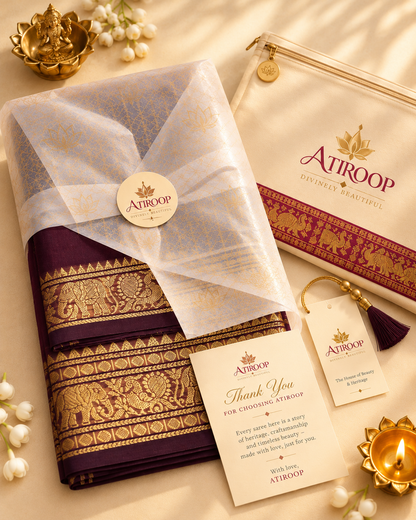 ROOPINI - Coffee Brown 100-Count Pure Handloom Kanchi Cotton Saree | ATIROOP