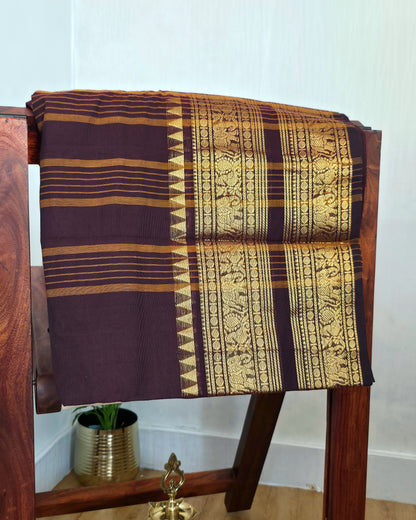 ROOPINI - Coffee Brown 100-Count Pure Handloom Kanchi Cotton Saree | ATIROOP