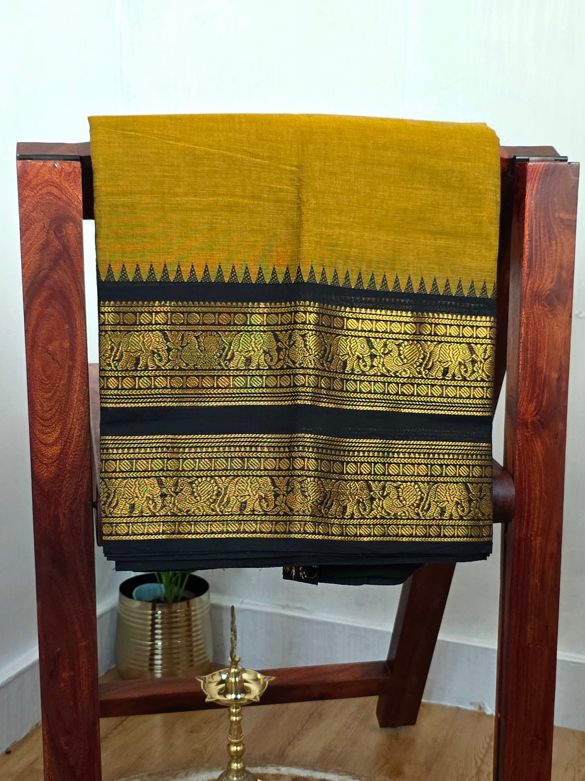 SWARNA - Mustard Yellow 100-Count Pure Handloom Kanchi Cotton Saree | ATIROOP