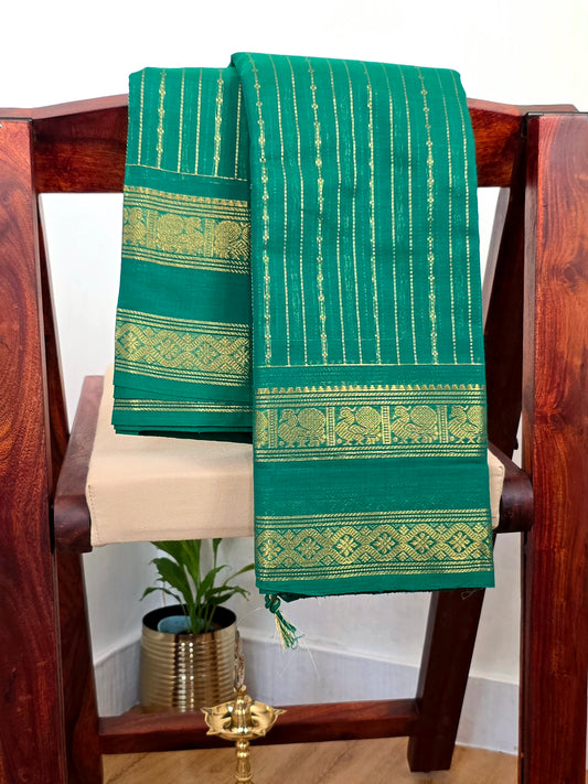 SWAROOPINI - Rama Green Vaira Oosi 120-Count Pure Handloom Kanchi Cotton Saree | ATIROOP